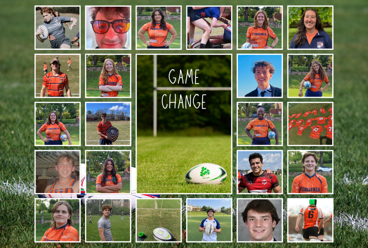Collage of student photos and rugby photos