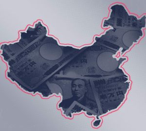 Outline of China with inside filled with money