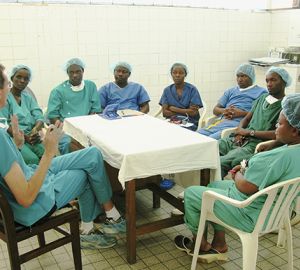 Marcel Durieux talking to doctors in Tanzania. Photo Courtesy of: Marcel Durieux