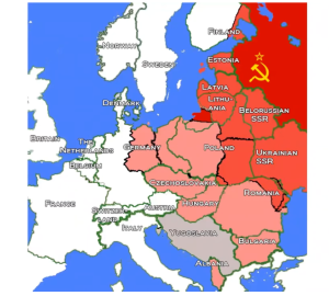 Screenshare of map of Europe with with small window of class being taught in background