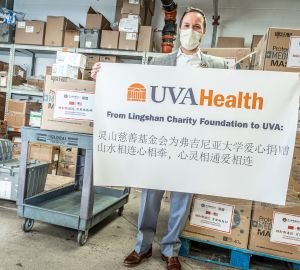 Boxes of masks from Lingshan Charity Foundation to UVA