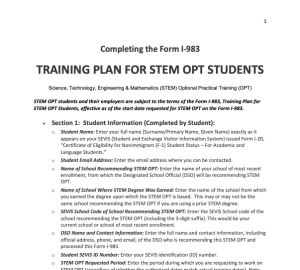 I-983 Instructions: Training Plan for Stem OPT Students